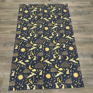 Spoonflower Harvest Moon Hares Golden Indigo Cyprus Cotton Curtain Panel Rabbit